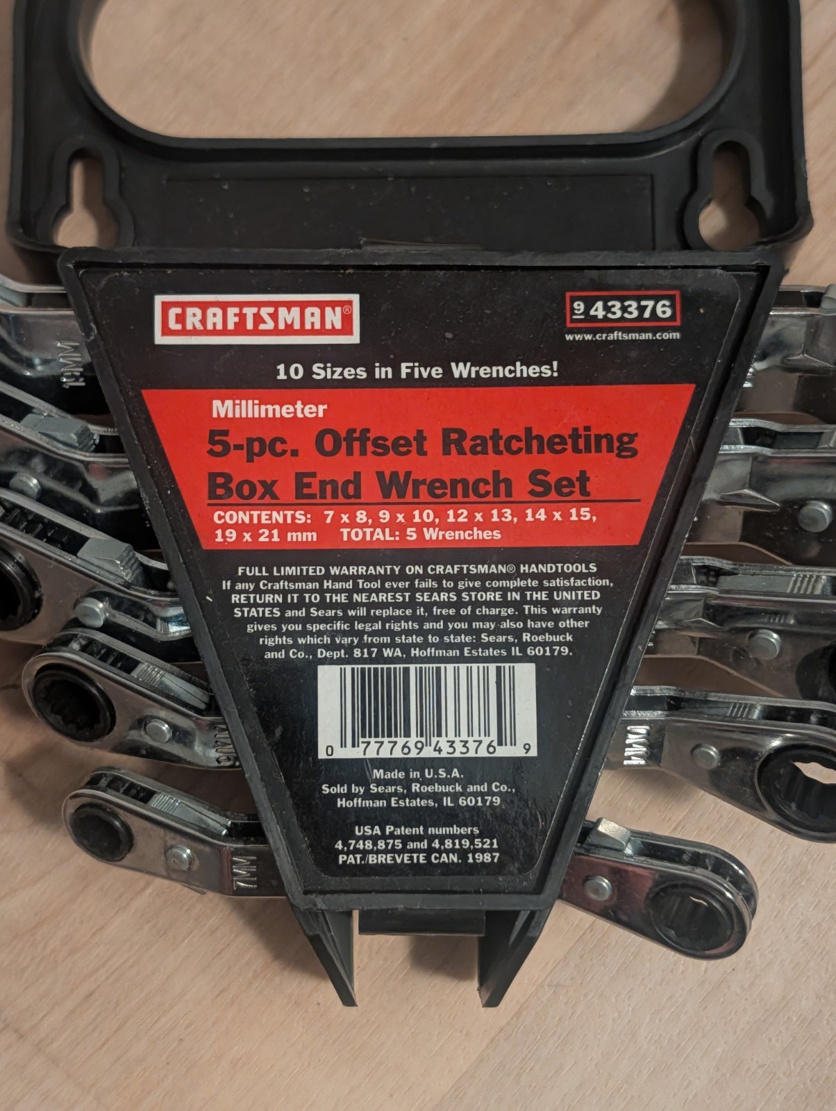 Craftsman USA 5 Piece Metric Offset Ratcheting Box End Wrench Set