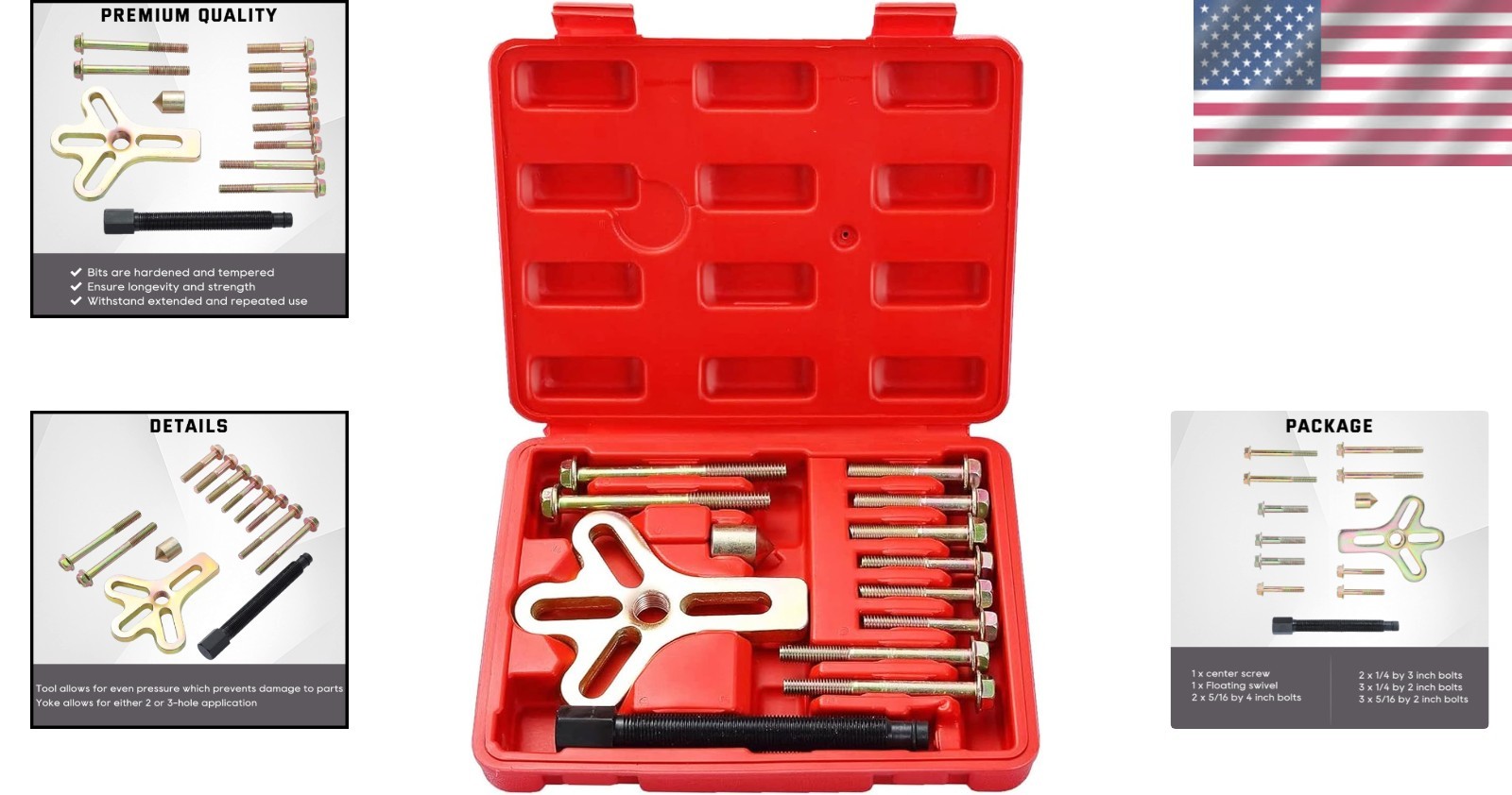 Versatile 13-Piece Steering Wheel and Harmonic Balancer Puller Set – Lightweight