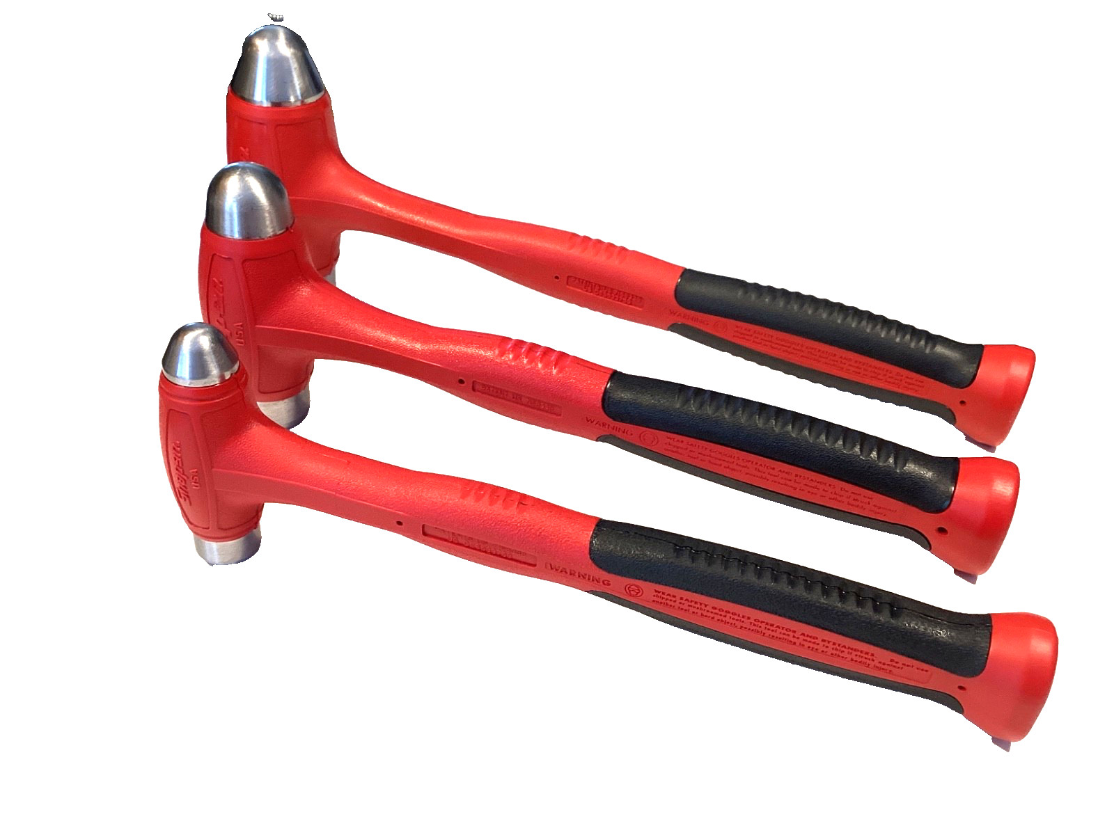 Snap On 3 Piece RED Soft Grip Ball Peen Dead Blow Hammer Set FOAM Tray HBBD302FR