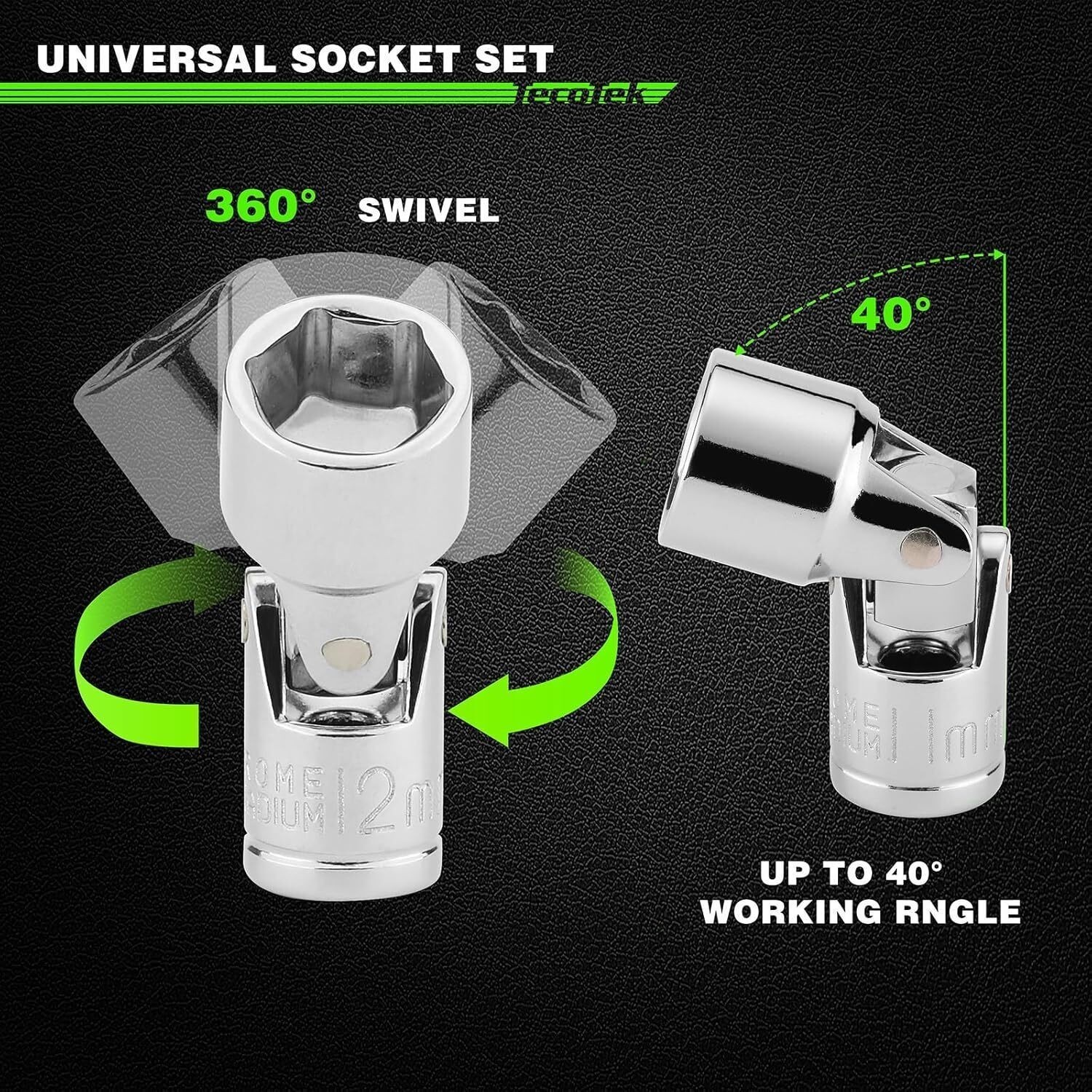 19PCS 1/4″ Drive Universal Joint Socket Set Swivel Socket Set 6-Point SAE/Metric
