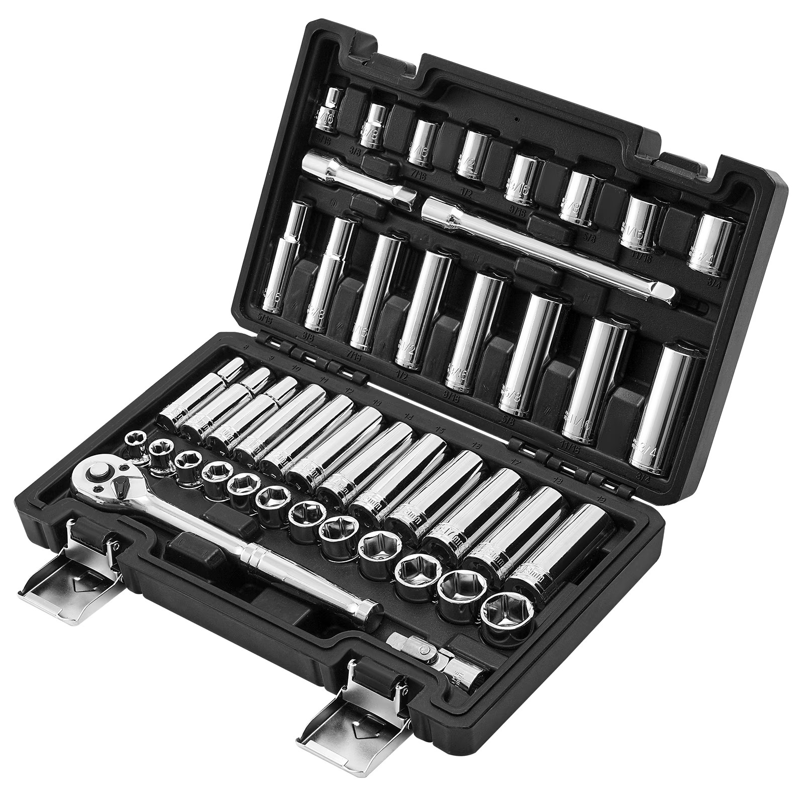 44-Piece Socket Set , 3/8-Inch Drive, SAE & Metric Sizes, Deep & Shallow Sockets