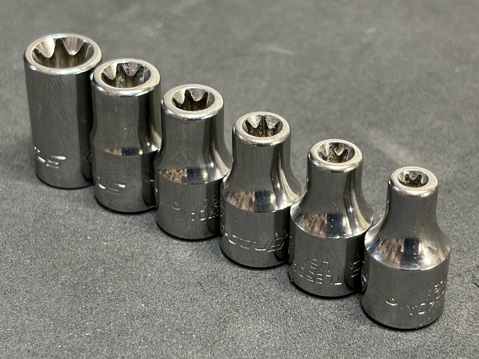 NICE! Snap-on Tools 6pc 1/4” Dr Chrome Inverted Torx Socket Set E4-E10 Sockets