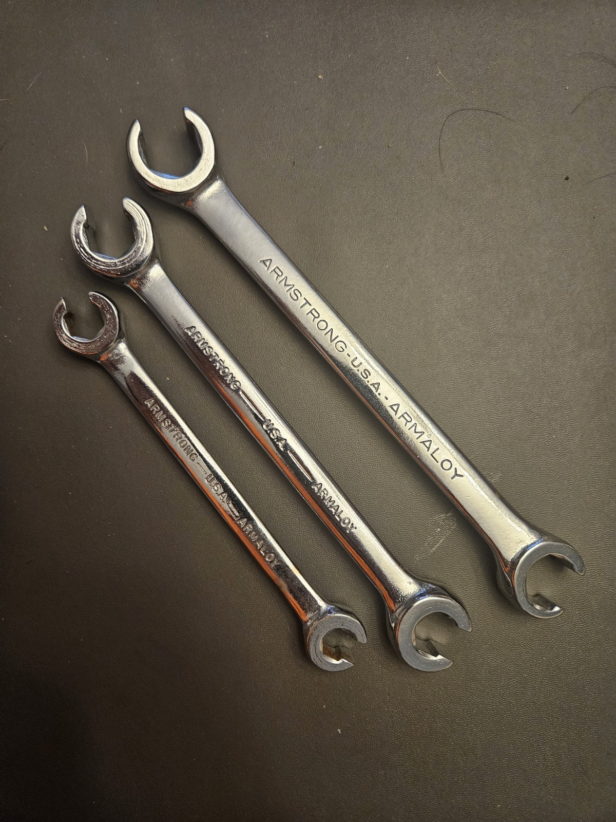 Lot Of 3 Vintage Armstrong Flare Nut Wrenches, 7/16 x 3/8, 9/16 X 1/2, 11/16×5/8