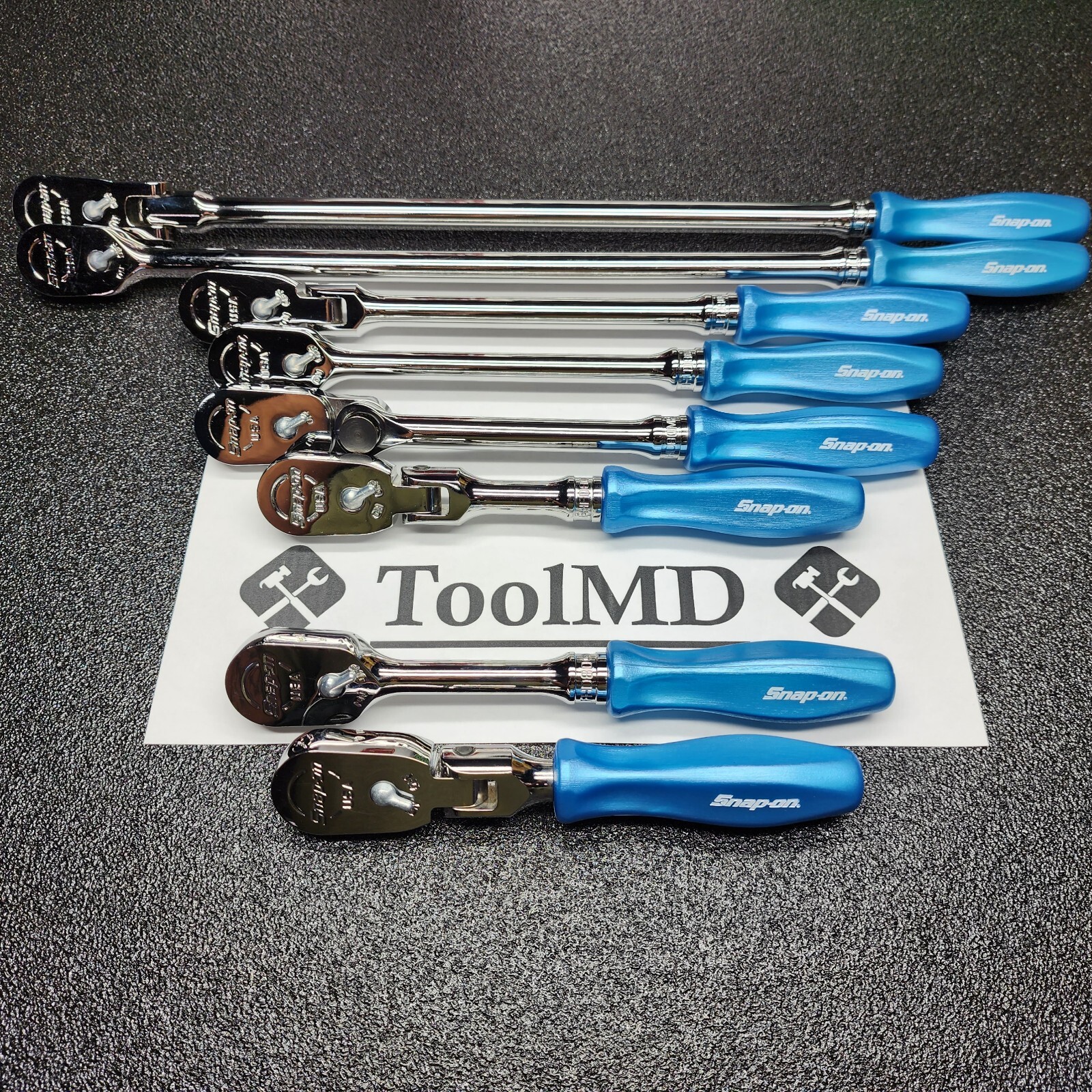 Snap-on Tools USA NEW 8pc PEARL BLUE 3/8″ Drive Fixed & Flex Head Ratchet Set