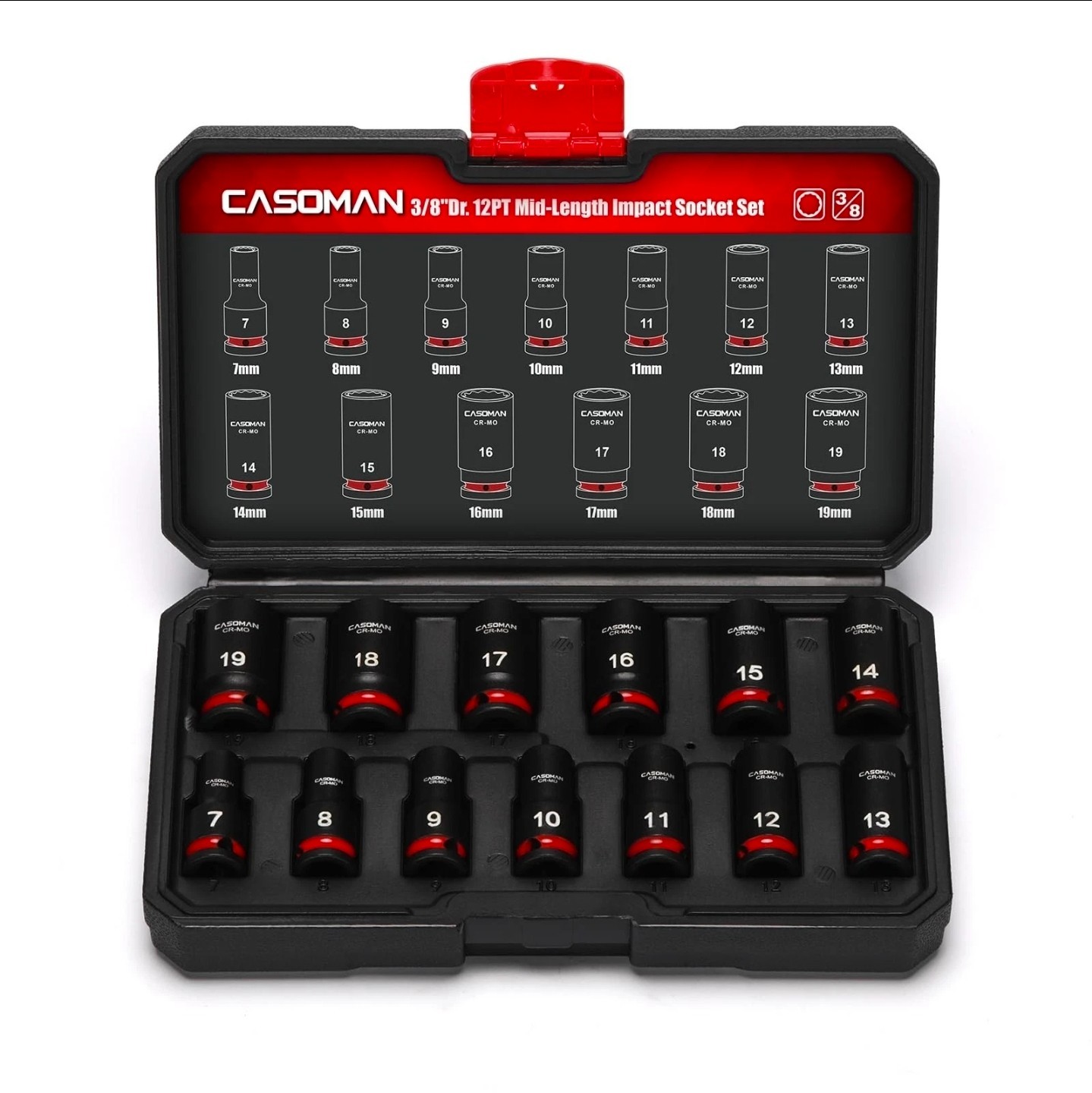 3/8-Inch Drive 12 Point Metric Semi-Deep Impact Socket Set, 13-Piece Mid-Length