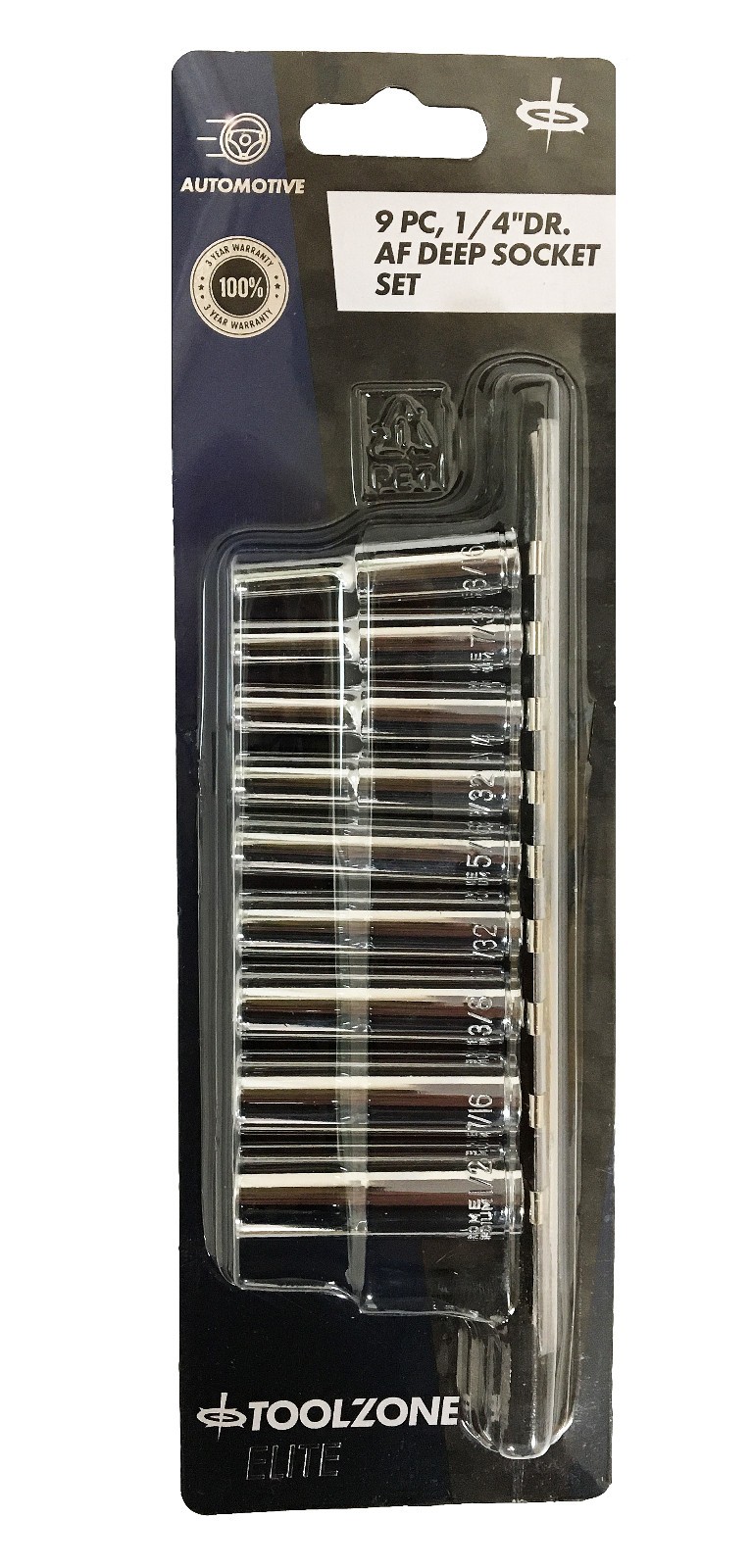 9pc AF Imperial Socket Set 1/4″ Drive Deep Elite Double Deep Bi-Hex 12pt Sockets