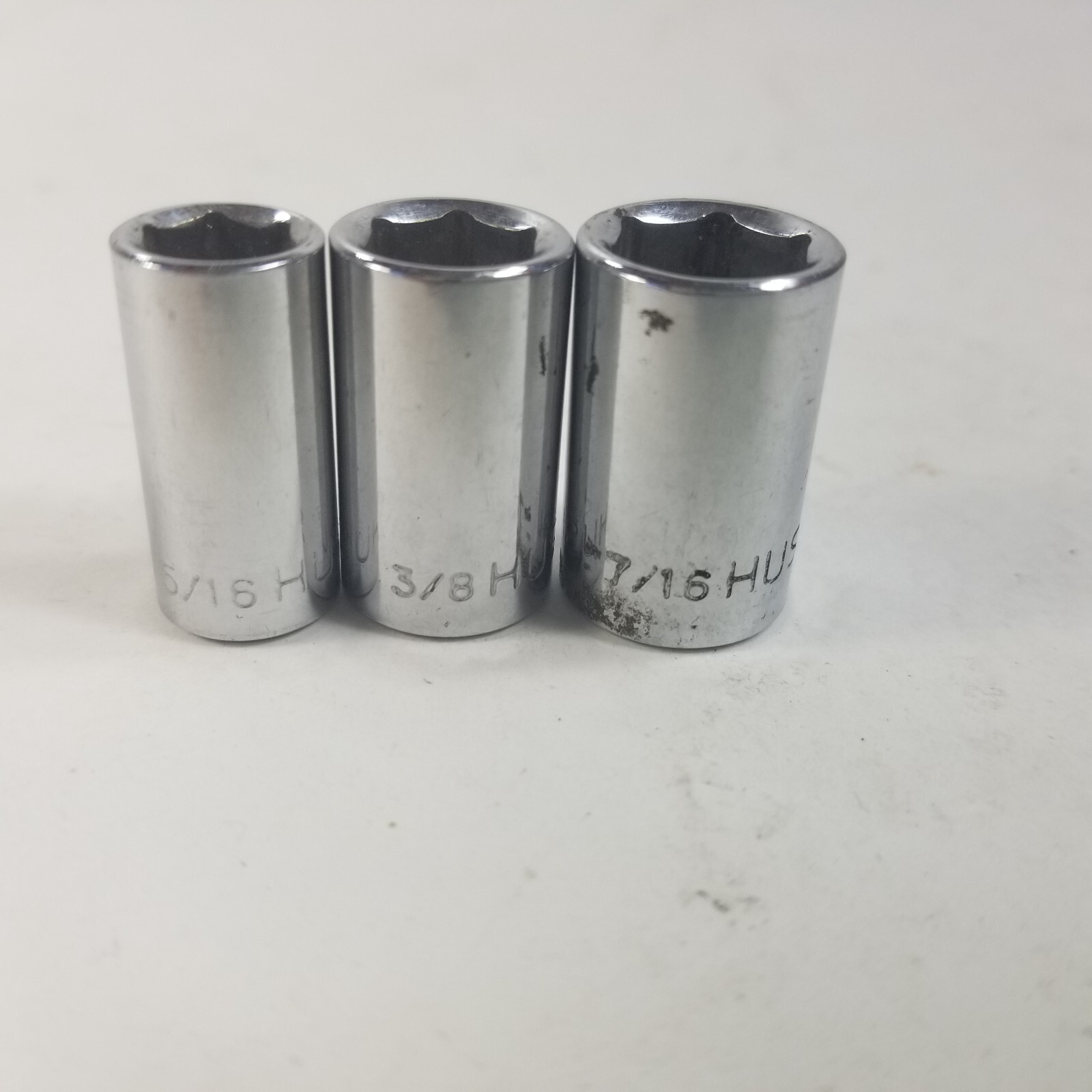 Lot of 3x HUSKY TOOLS, 1/4″ DRIVE CHROME SHALLOW SOCKET 5/16 3/8 7/16″ 6 PT