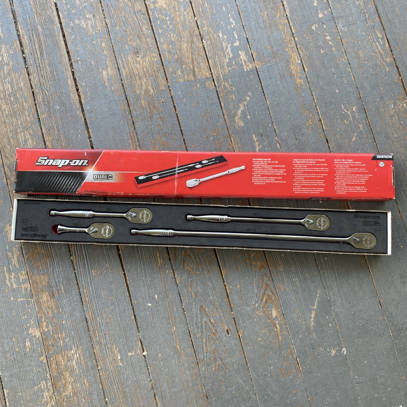Snap On 4 pc 3/8″ Drive Dual 80 Soft Grip Flex-Head Ratchet Set 204RT04FR (RED)