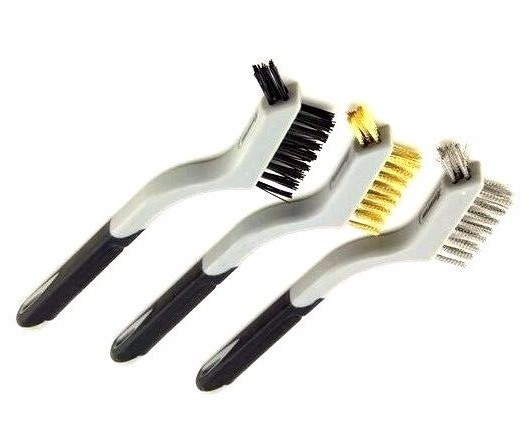 3Pc Stainless Steel Brass Nylon Wire Brush Set Cleaning Rust Detail Polish Metal