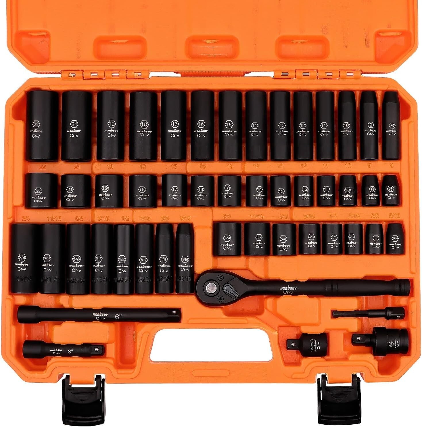 Premium 50-Piece Impact Socket Set – 3/8″ Drive – Standard SAE and Metric Sizes