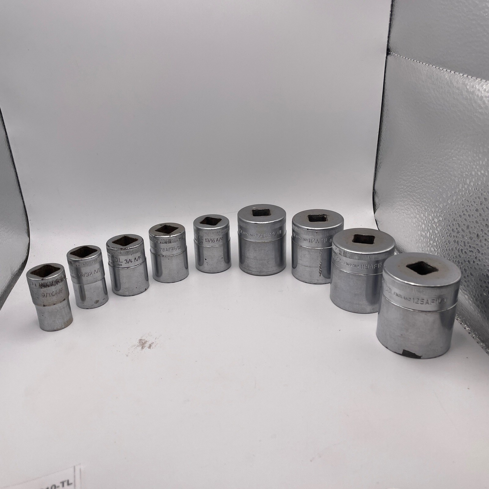9 Vintage Britool AF Sockets 9/16-1 1/4in 1/2in Drive Made England
