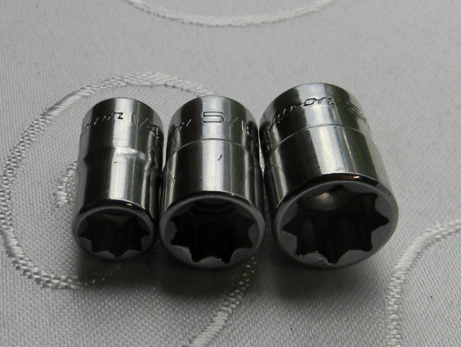 SNAP-ON 1/4″ DR 3PC SAE 8PT DOUBLE SQUARE SOCKETS 1/4″, 5/16″, 3/8″ #TM408-TM412