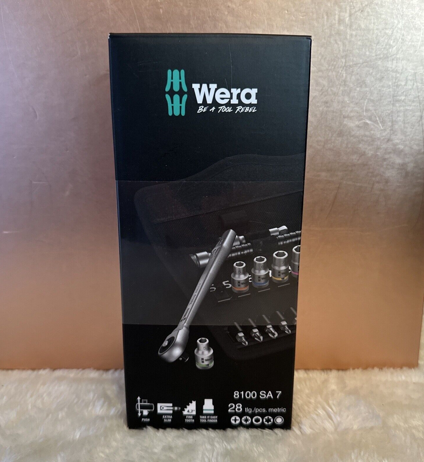 Wera 8100 SA 7 Zyklop Metal Push Ratchet & Socket. Set of 28 Metric 1/4in Drive