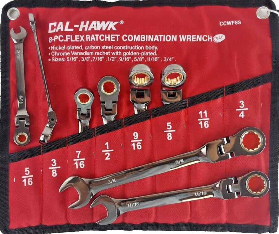8PC FLEX HEAD RATCHET COMBINATION WRENCH CR-V NI-PLATED 5/16″- 3/4″ SPANNER SET