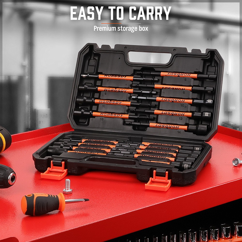 18PC Extra Long Magnetic Nut Driver Set Impact Dril 1/4″ Quick-Change Hex Shank