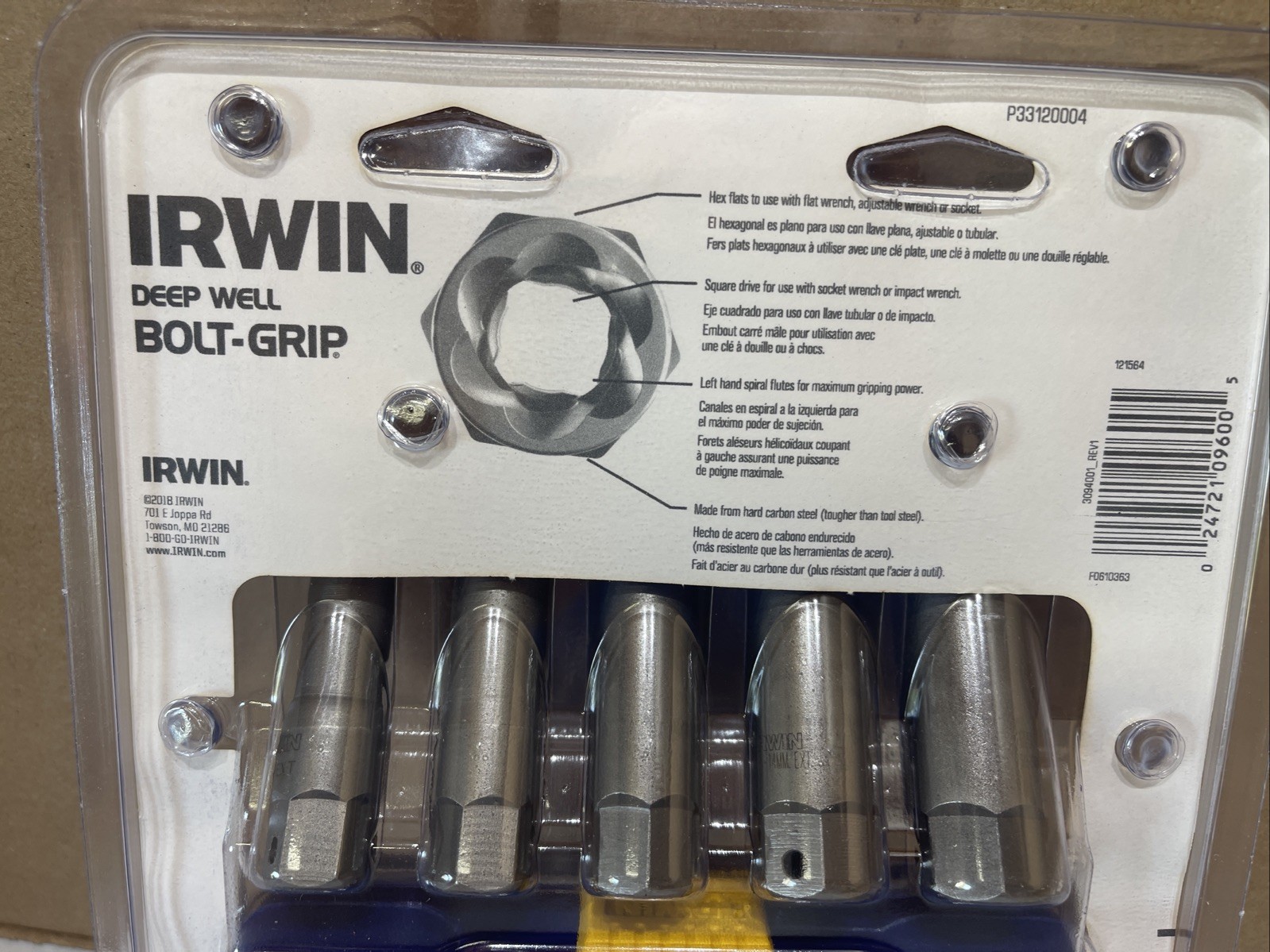 Irwin 3094001 Bolt Grip Damaged Screw and Bolt Deep Well Socket Extractor Set