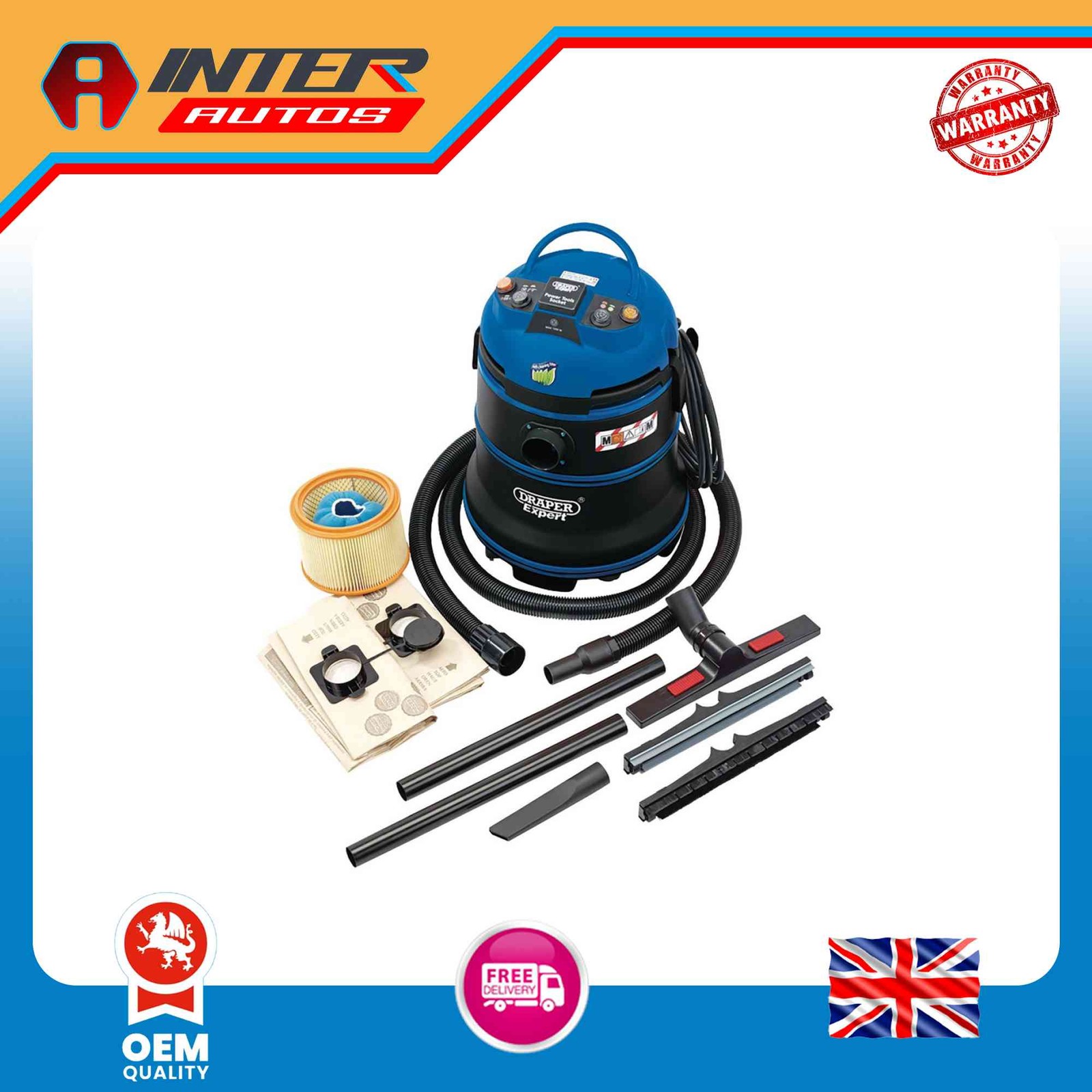 Draper Expert 230V M-Class Wet and Dry Vacuum Cleaner, 35L, 1200W 38015