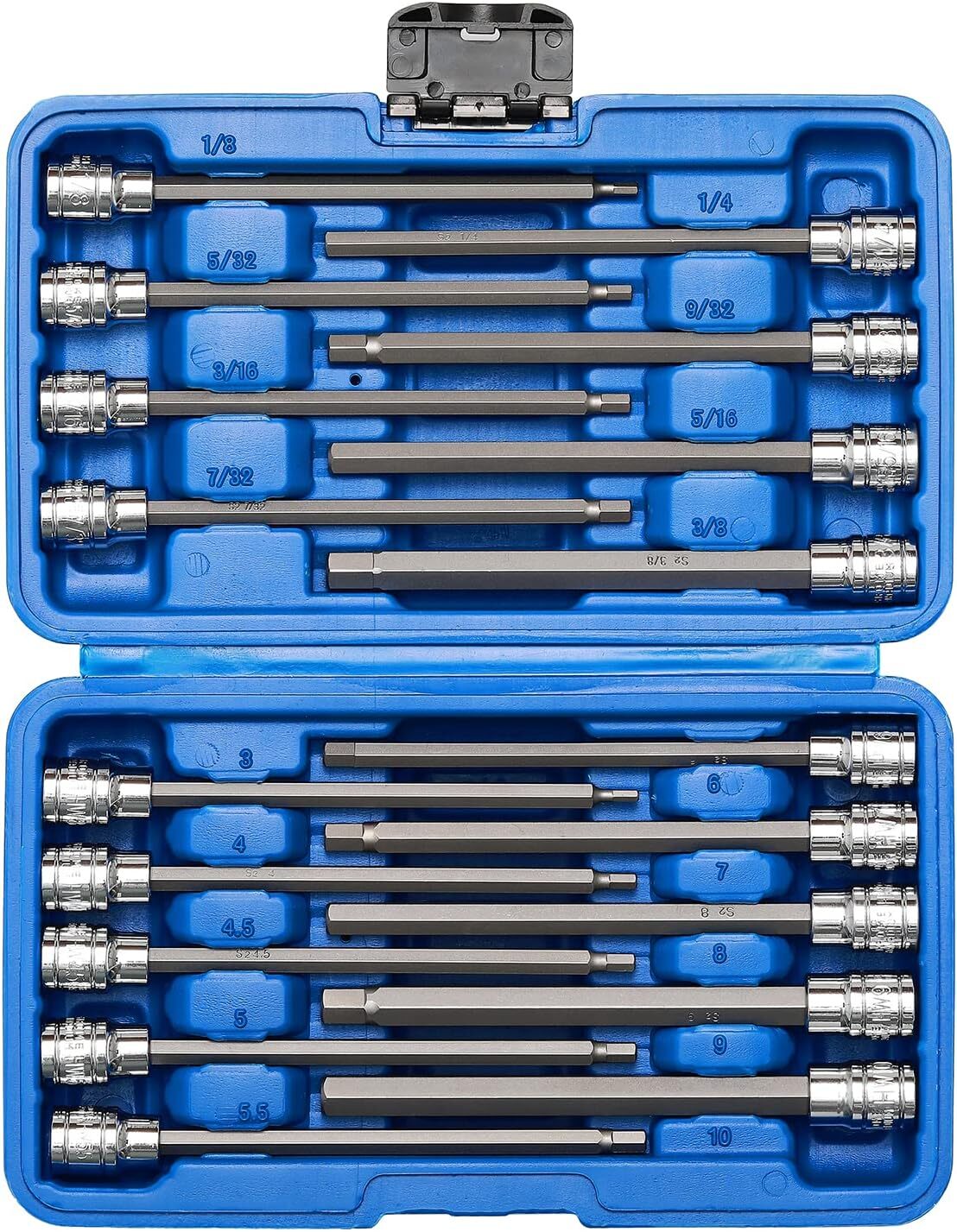 18piece 3/8 Inch Drive Extra Long Allen Hex Bit Socket Set Sae & Metric 1/83/8
