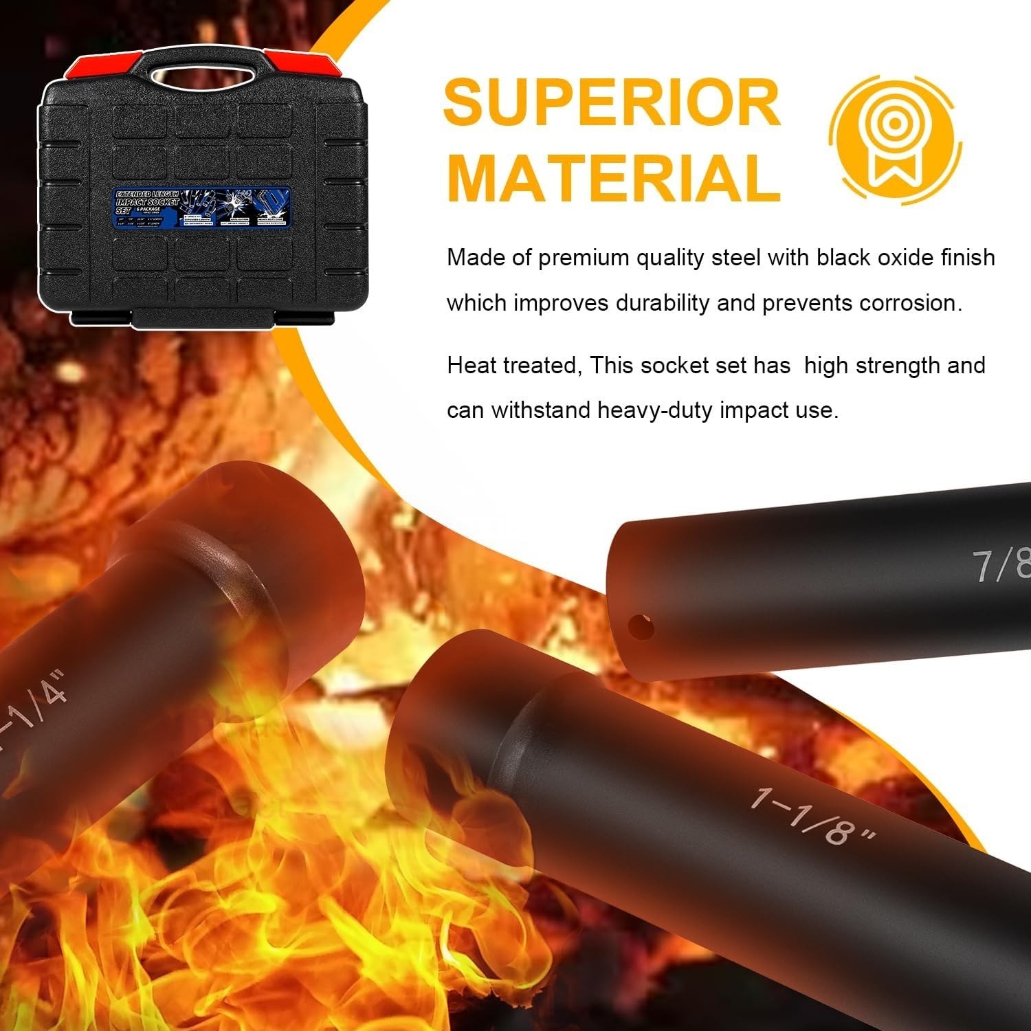 1/2 Inch Drive Heavy Duty Extended Length Extra-Deep Length Impact Socket Set