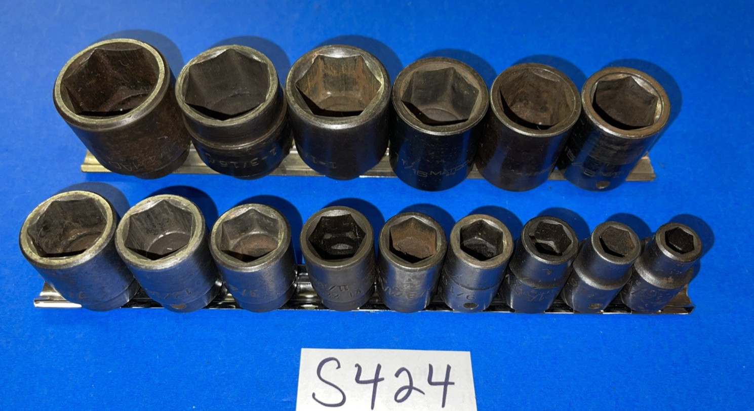 MAC TOOLS 15 PIECE 1/2 DRIVE SAE. SHORT IMPACT 6 POINT SOCKET SET 3/8 TO 1-1/4
