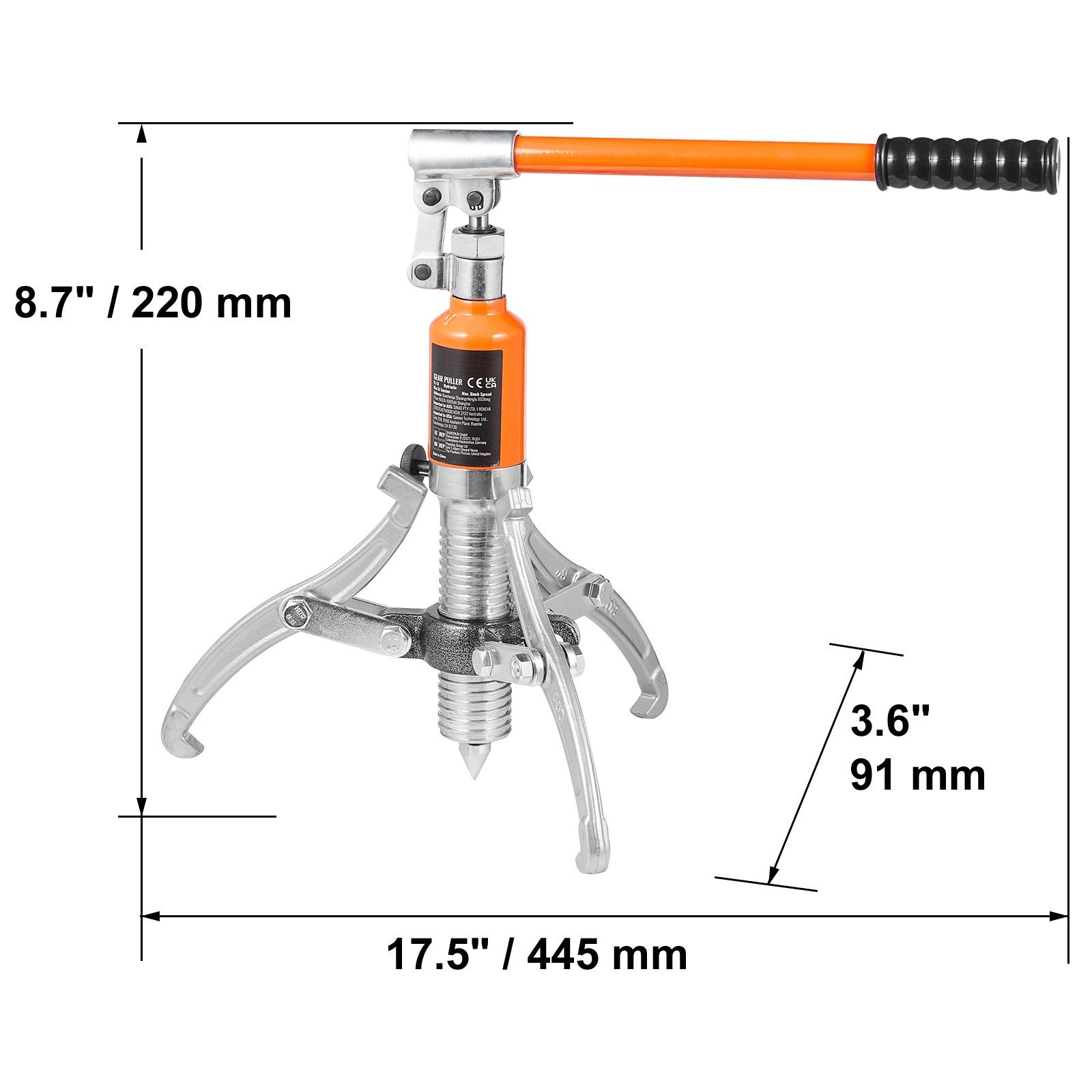 5T Hydraulic Gear Puller, 8in Max Spread, 2 & 3 Jaws for Machinery