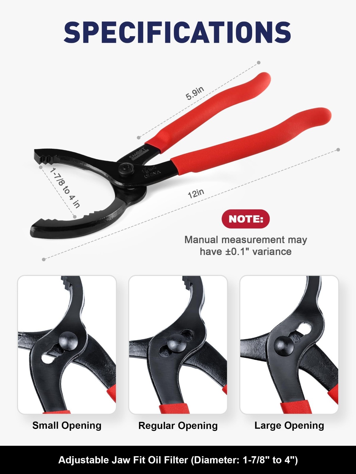 Oil Filter Removal Wrench Adjustable 1-7/8in to 4in for Cars Motorcycles