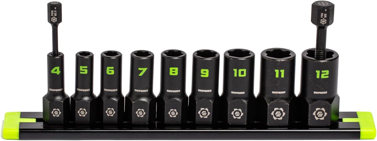 GRIPEDGE Tools | 9-PC – 1/4» Drive Metric RPT Socket Extractor Set One Size