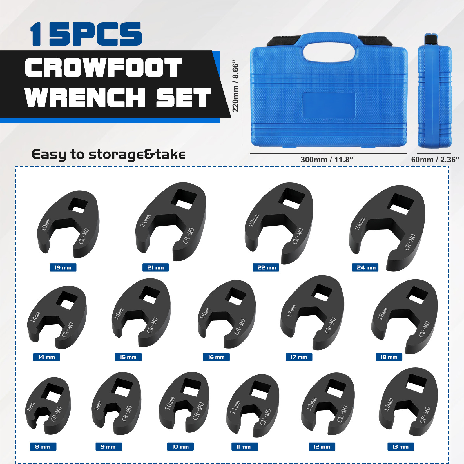 15PCS Crows foot Wrench Set 1/2″ and 3/8” Drive Flare Nut Crowfoot Wrench Set