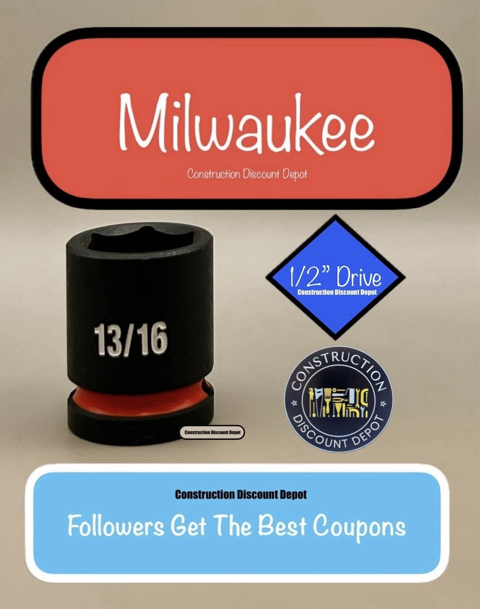 Milwaukee 49-66-6207 13/16″ In. Shockwave Impact Duty 1/2″ Drive Socket Shallow