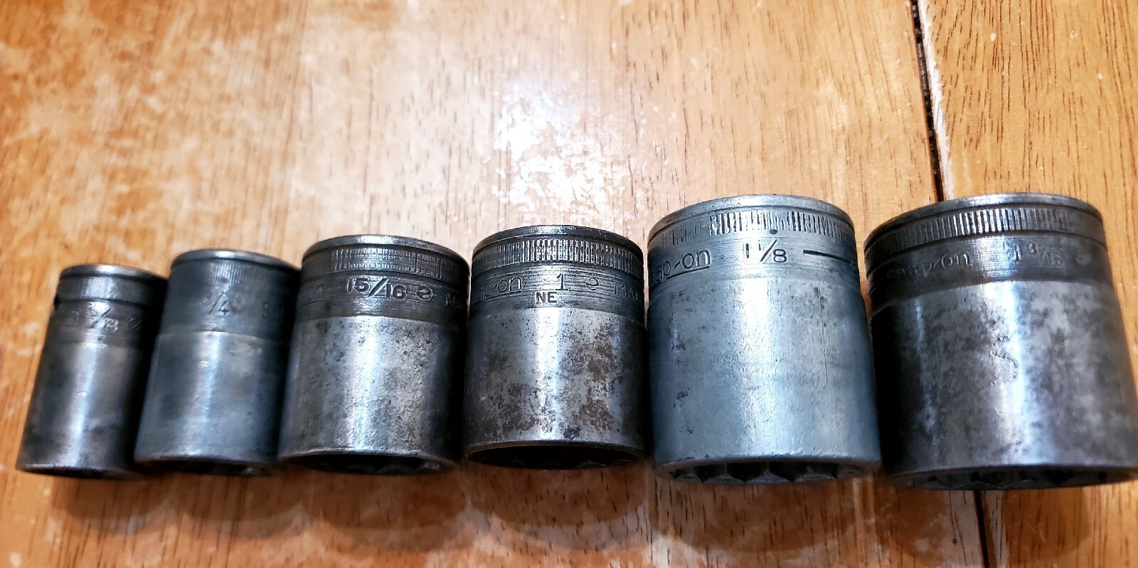 Snap On Vintage 1/2″ Drive 5/8″ 3/4″ 15/16″ 1″ 1-1/8″ 1-3/16″ 12PT Sockets Lot