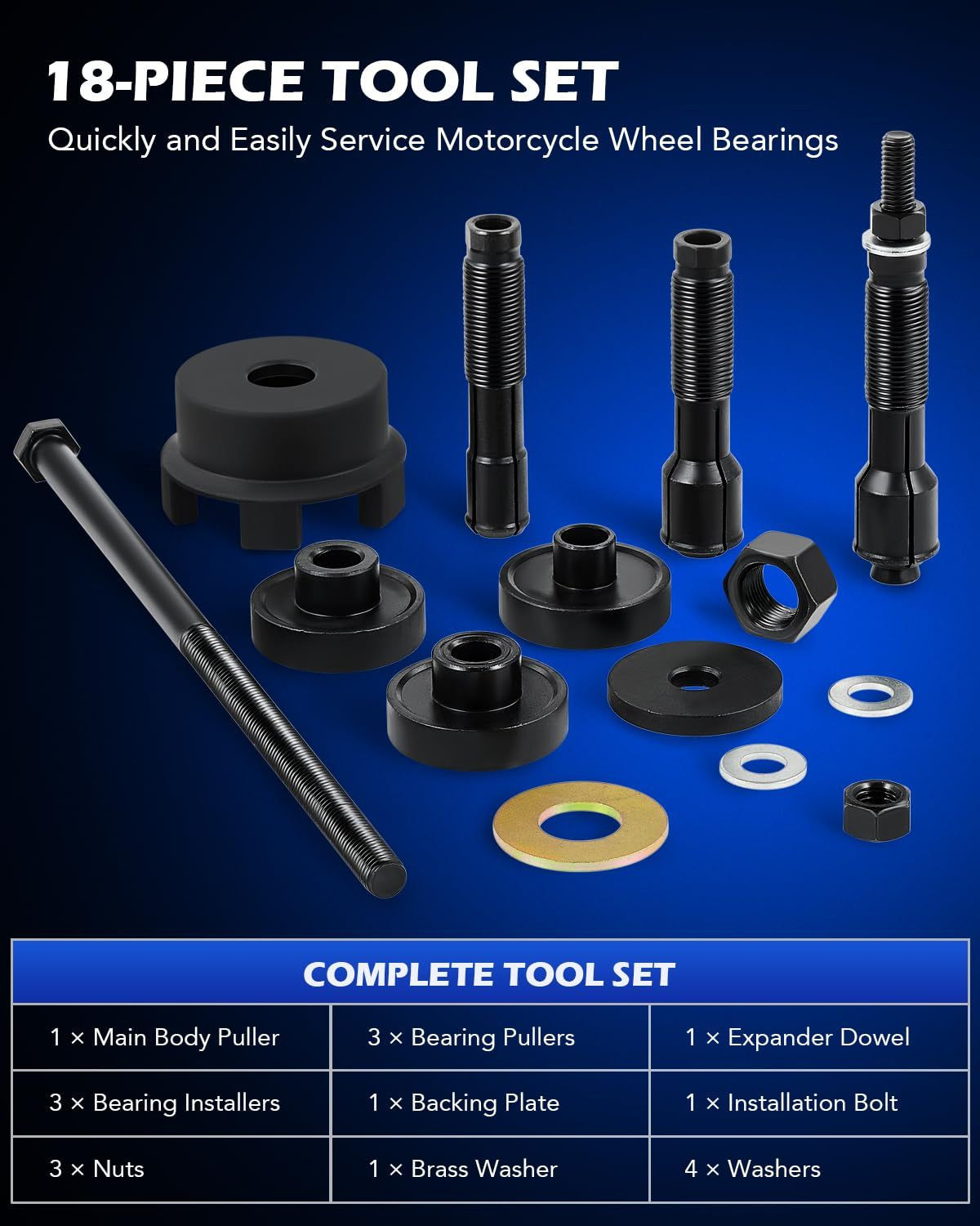 Orion Motor Tech Wheel Bearing Puller Tool Kit Compatible 0.75″ 1″ 25mm, blue