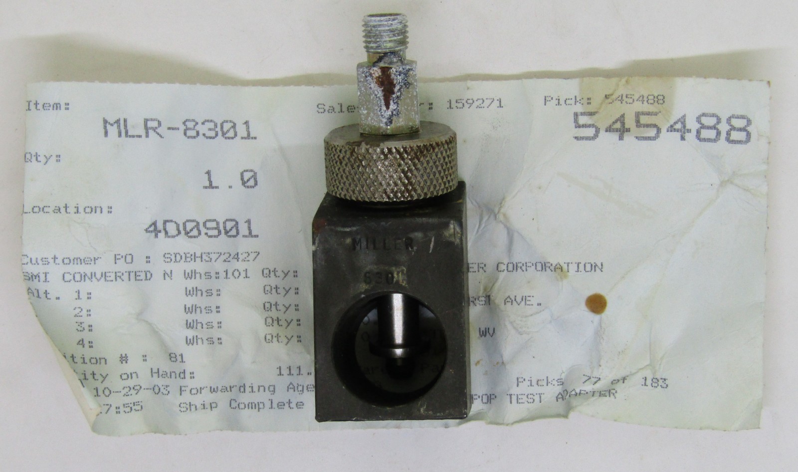 New Miller Tool Automotive Pop Test Adapter Part No. MLR-8301