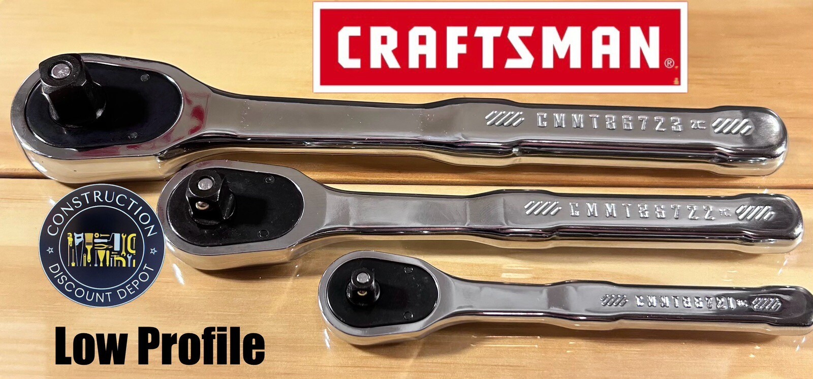 Craftsman 3 Piece LOW PROFILE Ratchet Socket Wrench Set 1/2″ 3/8″ & 1/4″ Drive