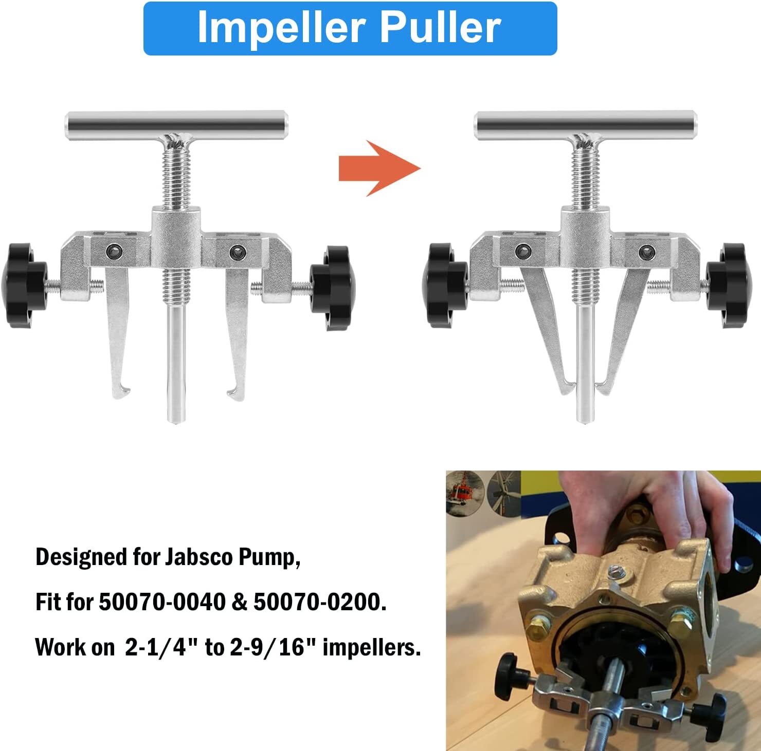 660040-1 Impeller Puller Remover for Impellers 2-1/4″ to 2-9/16″ Jabsco Pump