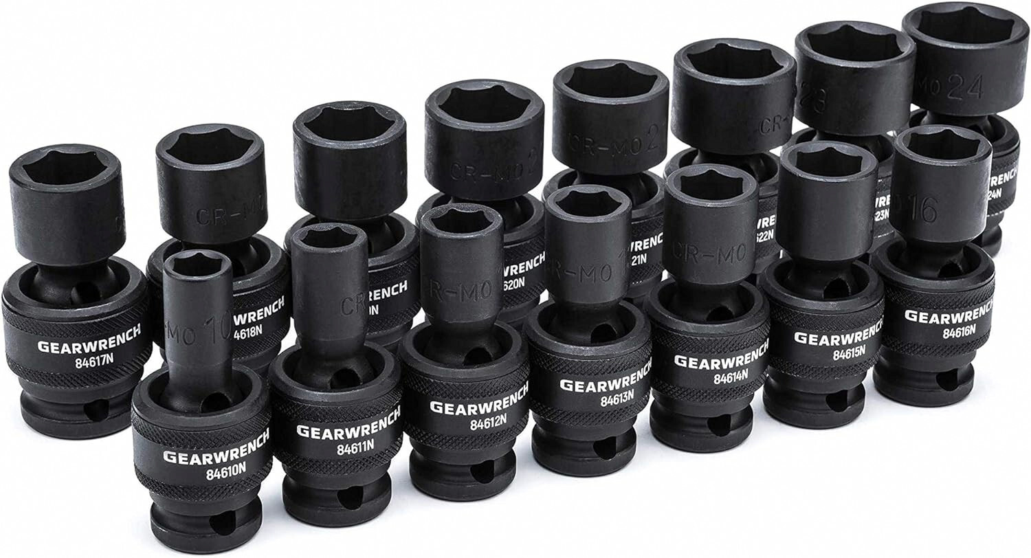 GEARWRENCH 84939N – 1/2″ 6 Point Metric Universal Impact Socket Set 15 Piece