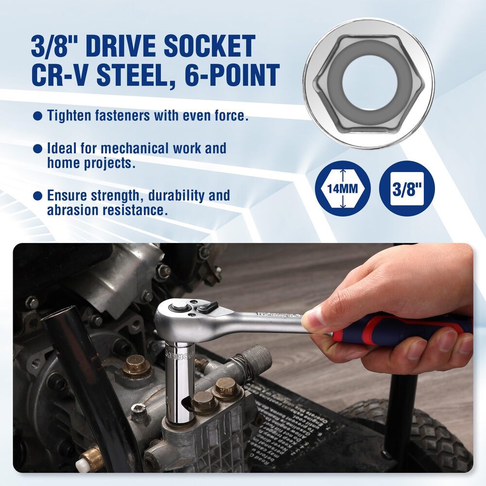 WORKPRO Socket Bottle Opener 3/8″ X14 mm Socket Deep Square Drive Socket 6-Point