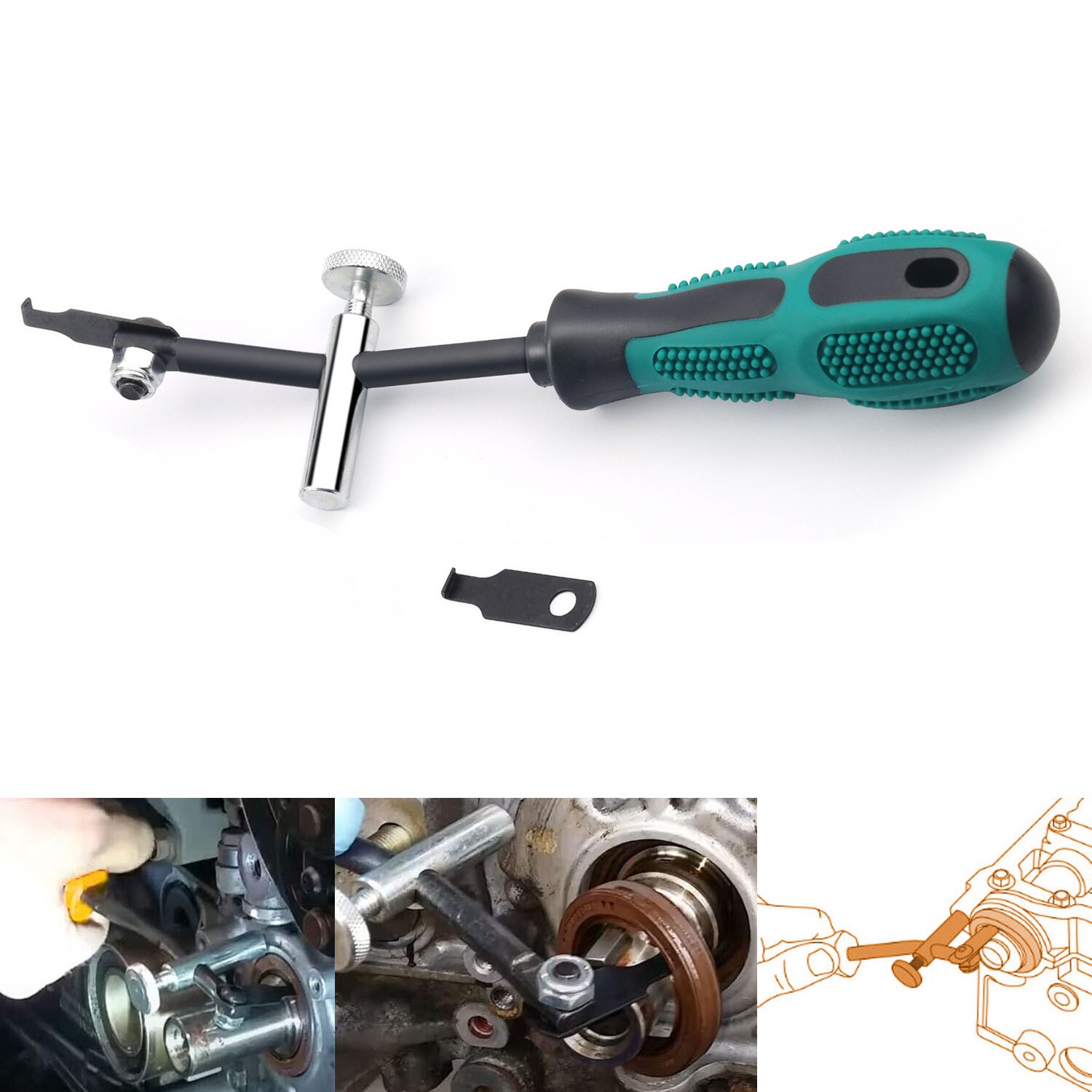 Shaft Type Seal Puller W/ Spare Hook Crankshaft Camshaft Remover Auto Tool 58430