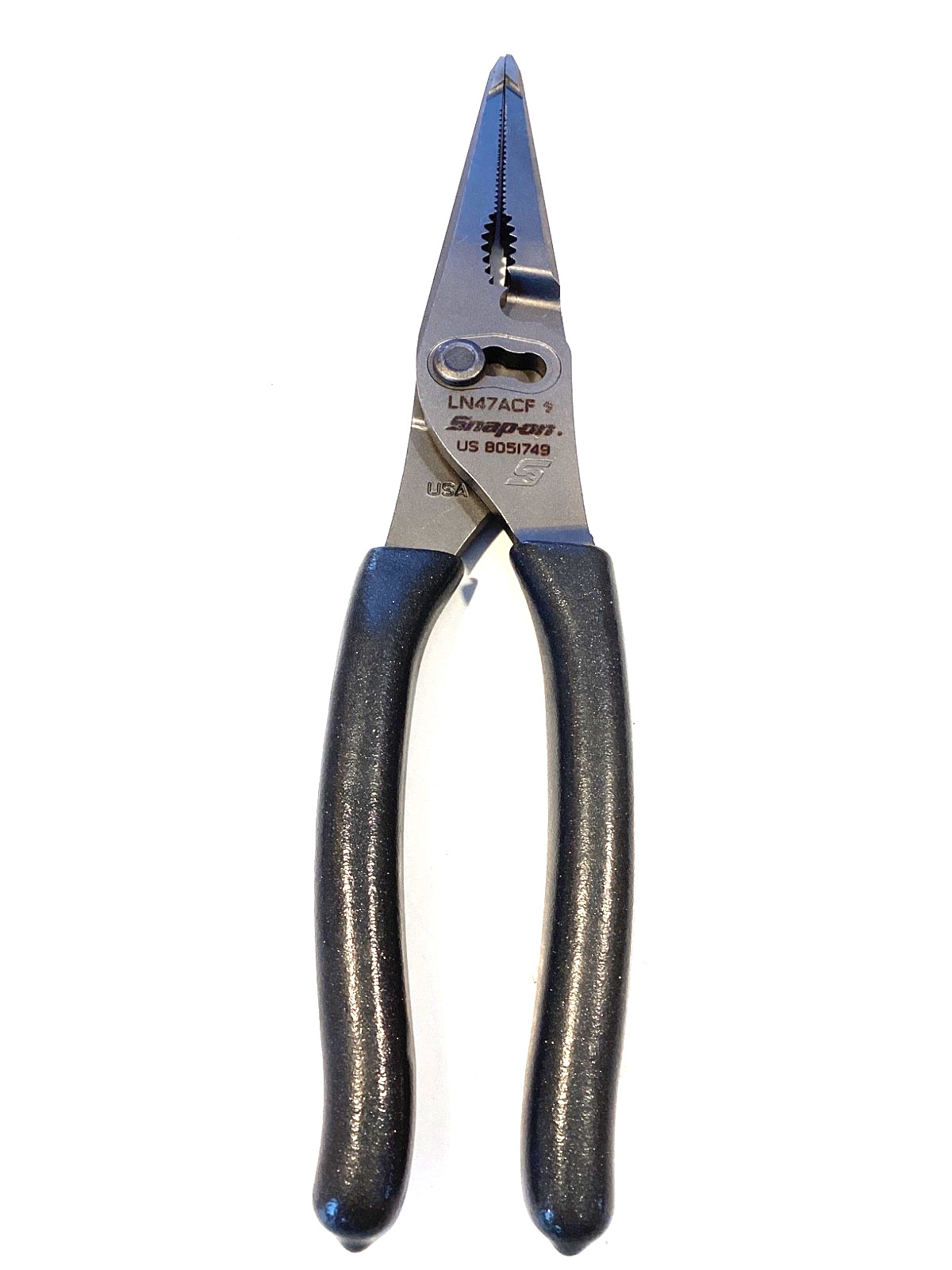 Snap on Tools LN47ACF NEW 9” Titanium Gray Soft Grip Long Nose Slip Joint Pliers