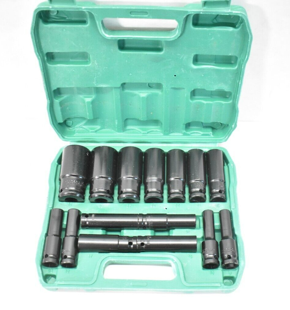 15 Piece Deep Socket Set CR-V Metric Sizes 8mm To 32mm Tool Kit Pack Assorted