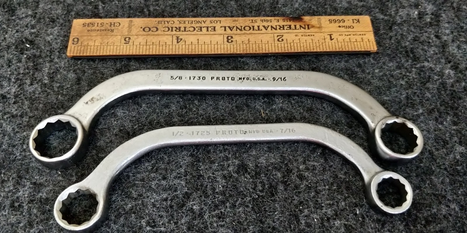 Proto #1725 & #1730 Half Moon Curved Box End Obstruction Wrenches 7/16” -5/8”