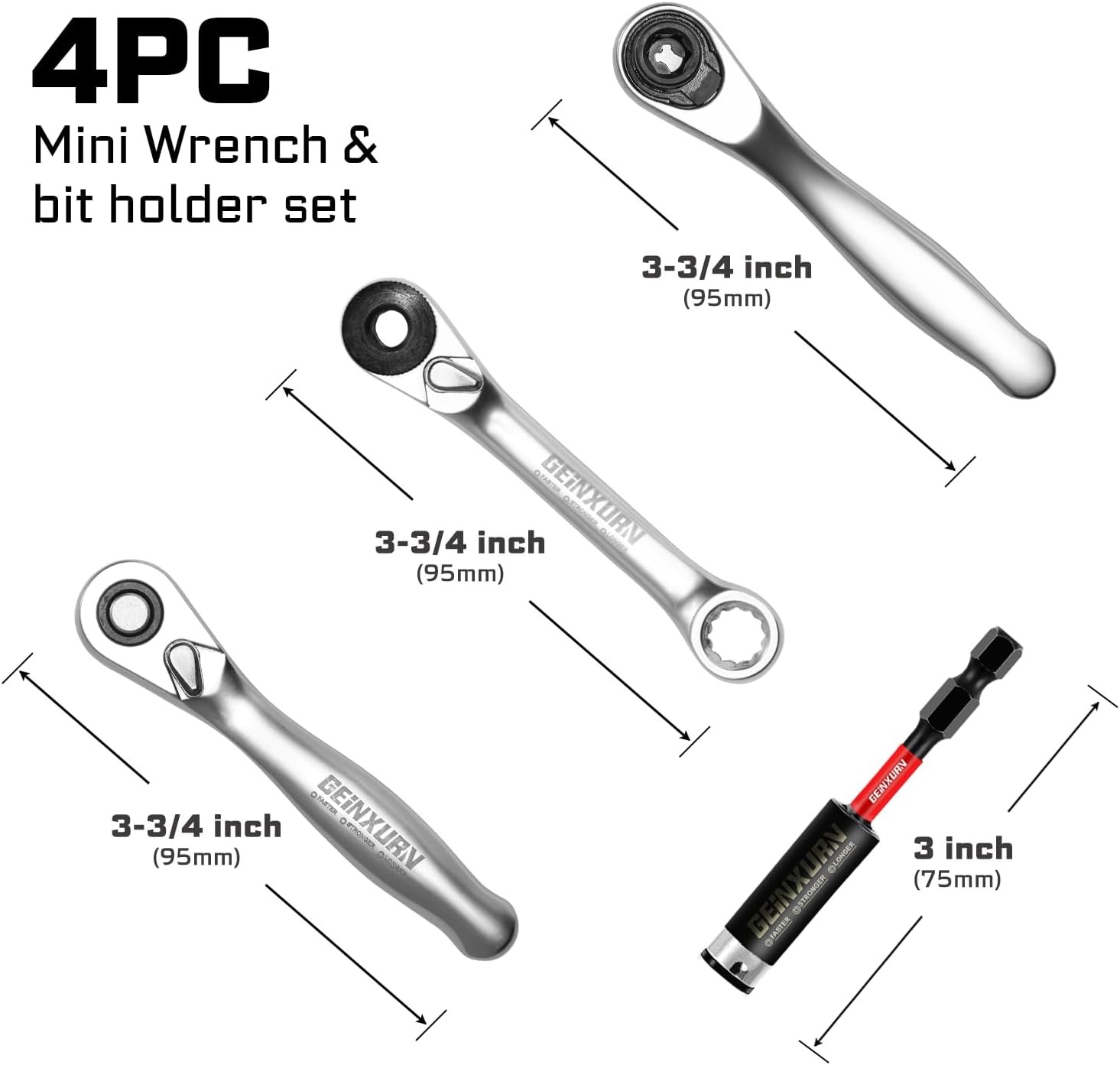 Mini Ratchet Wrench& Bit Holder Set 4 Pcs, 1/4″ Drive Handle Wrench,…