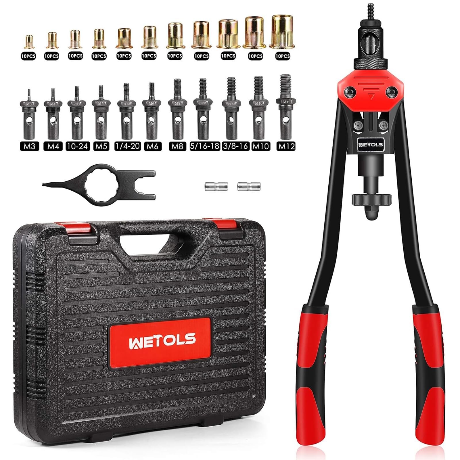 WETOLS 16″ Rivet Nut Tool Kit 11 Mandrels 110pcs Rivnut Gun Heavy Duty WE-889