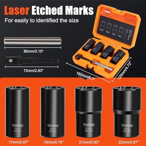 6-Piece Lug Nut Removal Tool Set, 1/2″ Drive Extractor for Damaged & Rusted Bolt