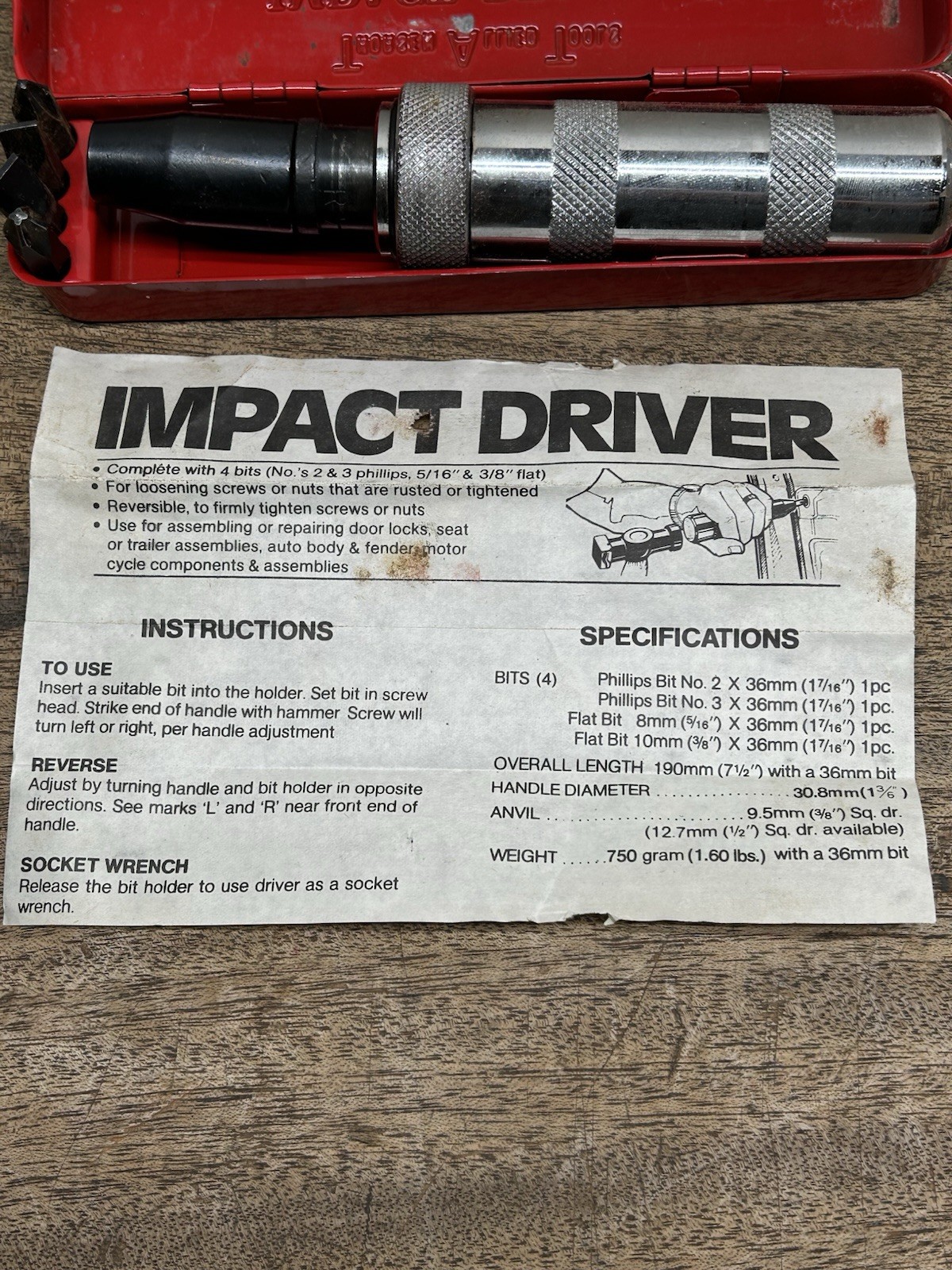Thorsen Allied Tools Impact Driver ~NOS 3/8″ drive w/ original Direction sheet