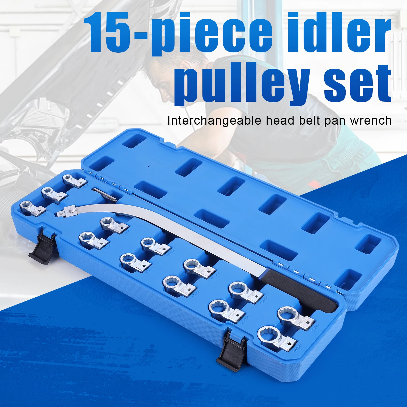 Llave Tensor Correa Auxiliar Belt Tensioner Tool Kit 12-19mm Universal 15PCS