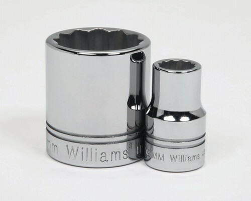 1/2″ Drive Shallow Sockets, 12 Point, Metric, High-Polished Chrome, Williams