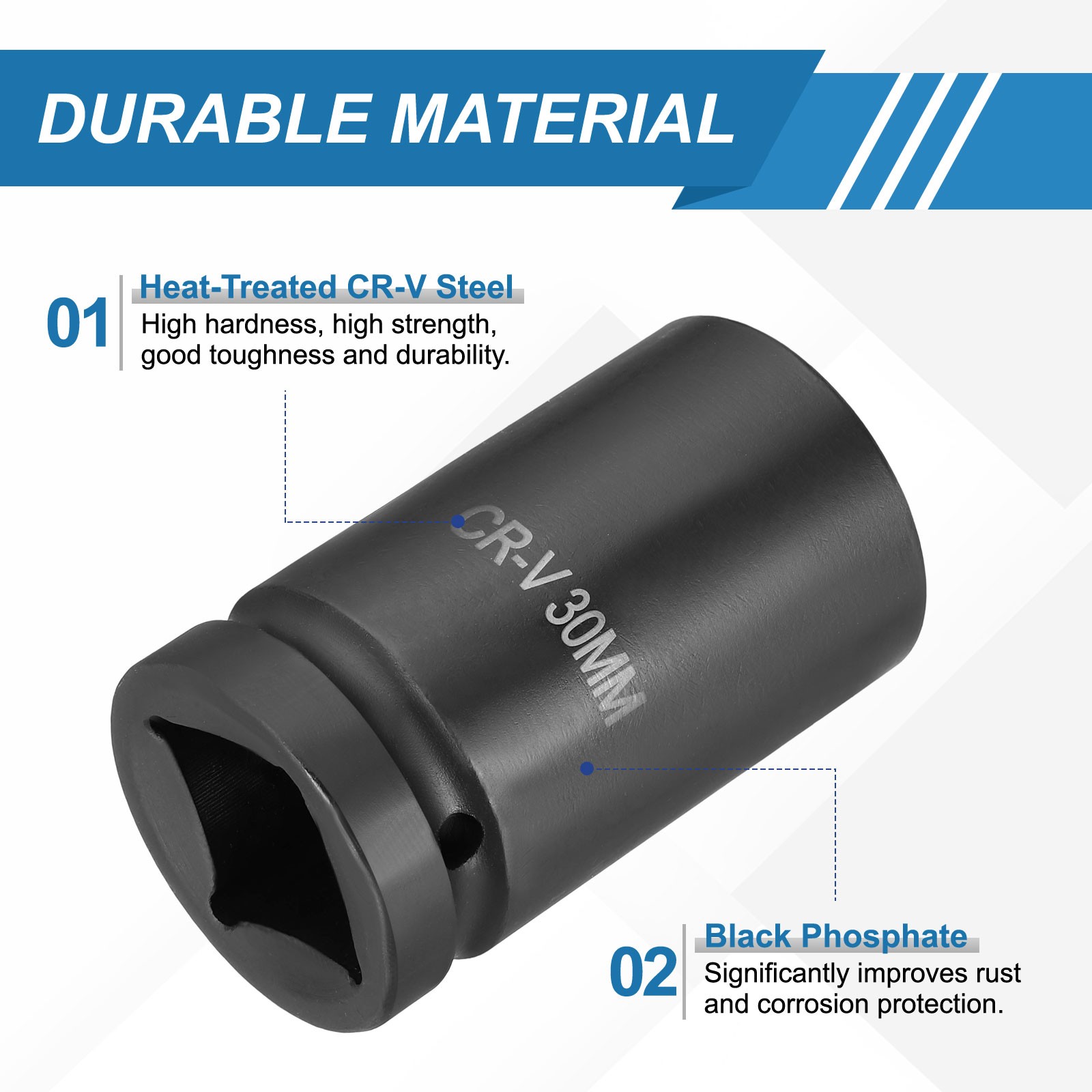 2pcs 1 Inch Drive 30mm 6 Point Impact Socket Chromium Vanadium Steel