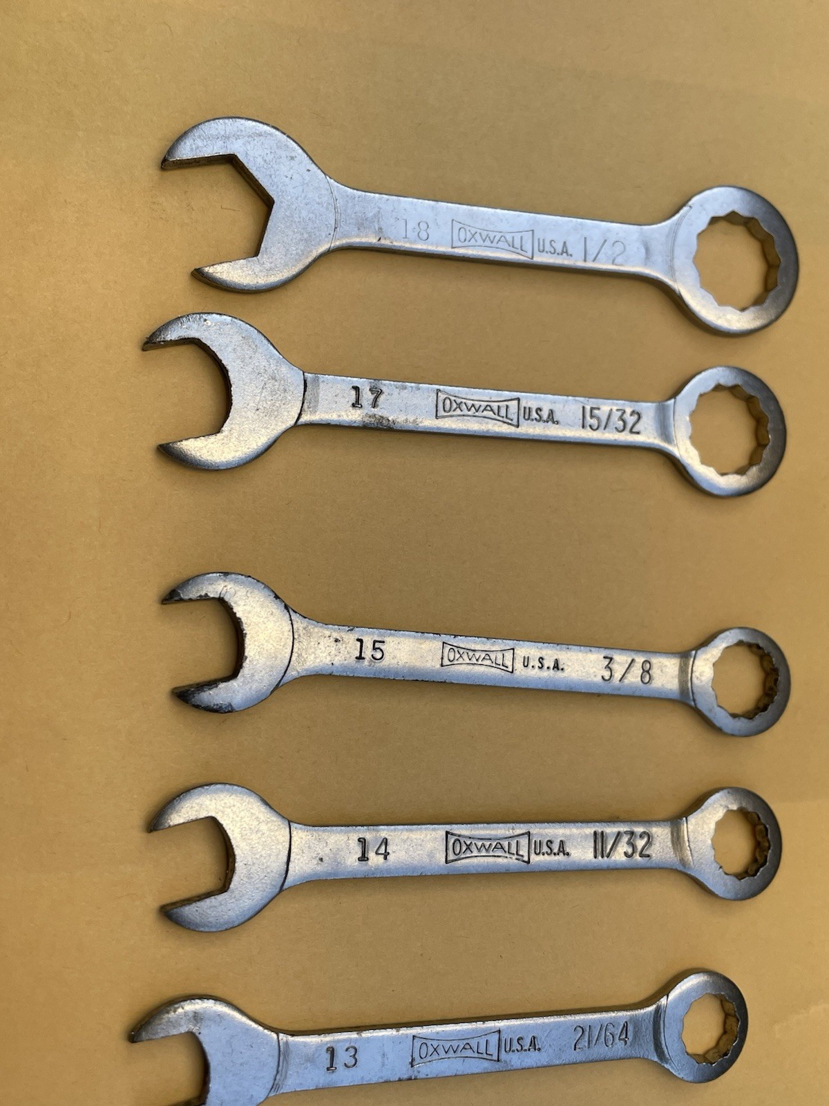 Vintage Oxwall #3973 16 Pc. Box & Open Wrench Set SAE E-Z HANG-UP KIT