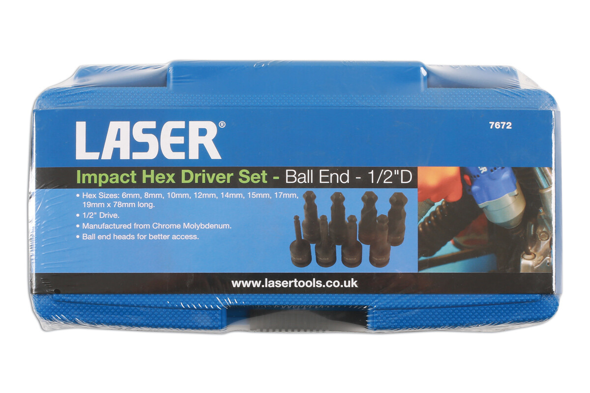 Laser 7672 Impact Hex Driver Set – Ball Type 1/2″D