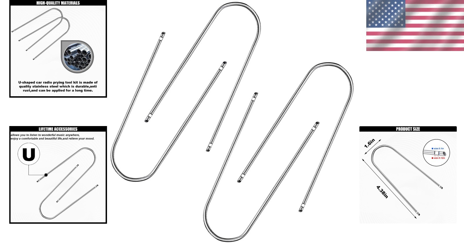 Compact 4PCS U-Shaped Car Radio Removal Tools – Ergonomic Stainless Steel Design